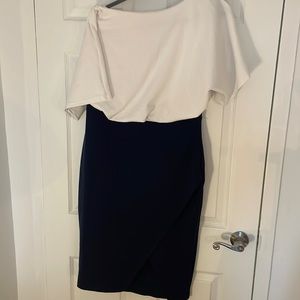 Boohoo Navy Blue and white color block midi dress